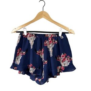 Almond Factory Western Floral Bull Skull Boho Shorts Small